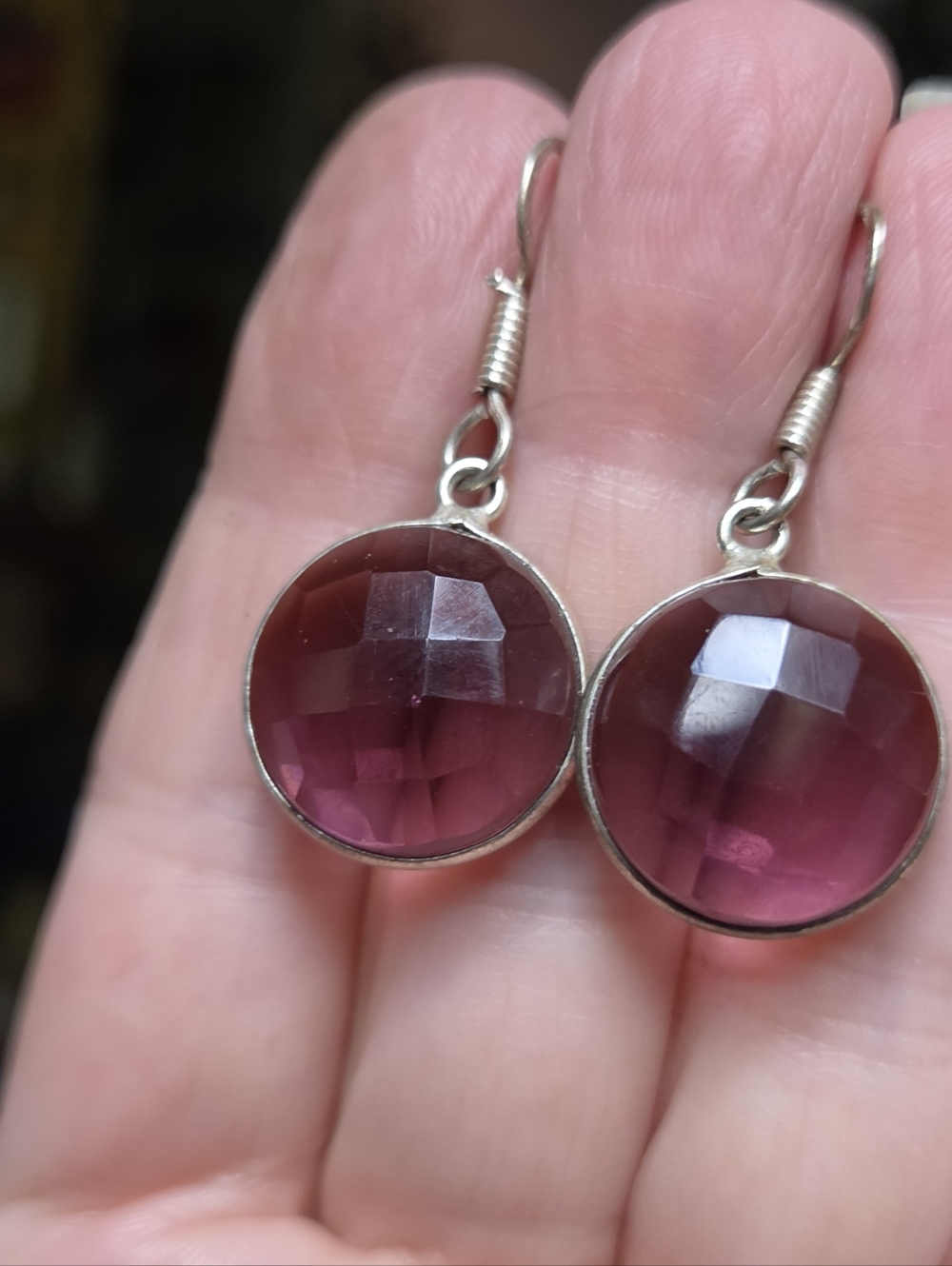 Amethyst Natural 13k Faceted Sterling Earrings - Picture 3 of 10